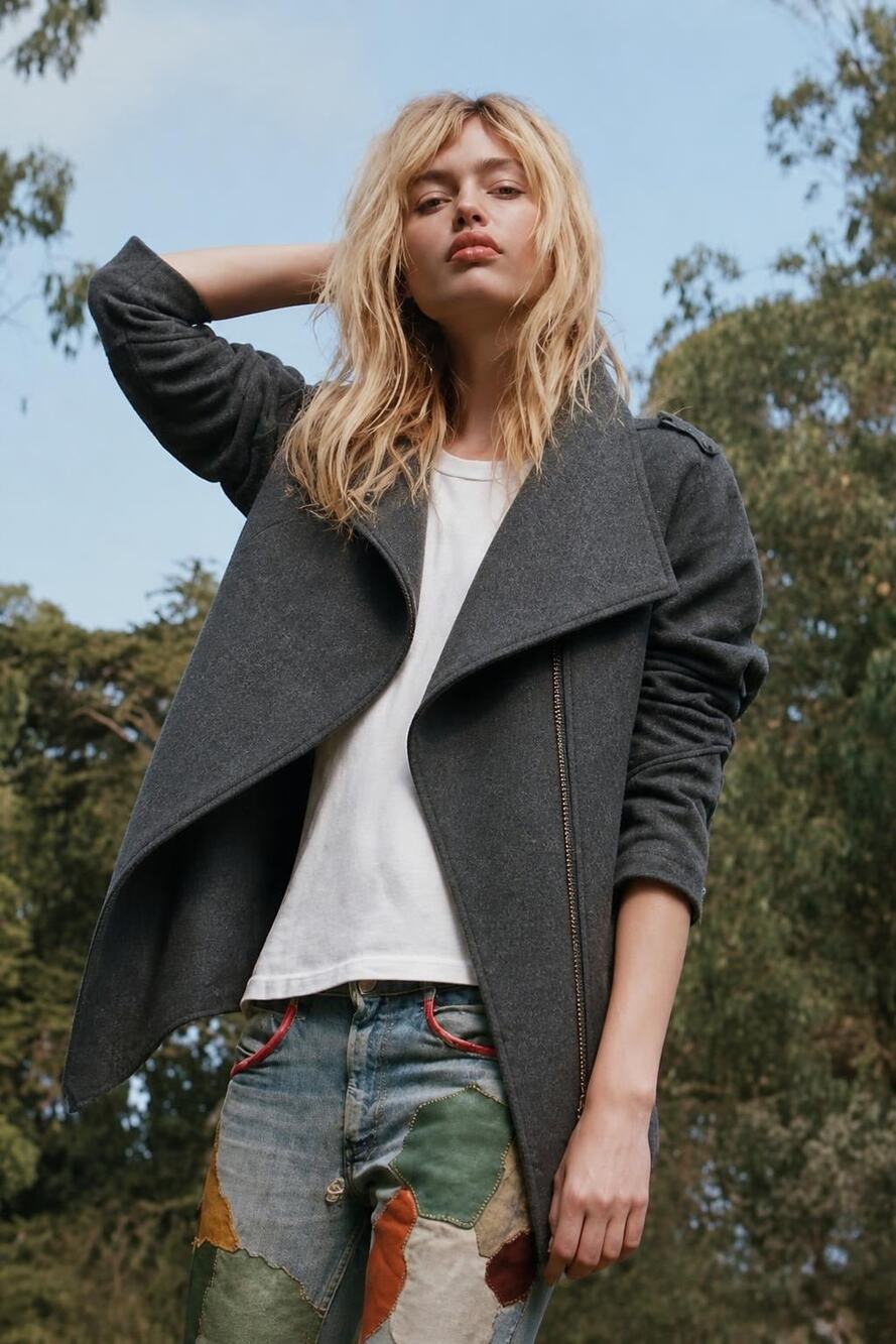 Hem & Thread Small Charcoal Grey Asymmetrical Full-Zip Moto Riding Jacket